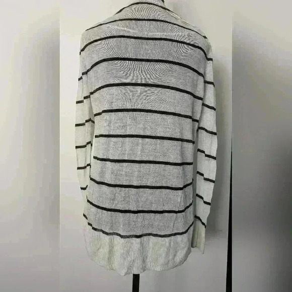 Black and White Striped Cardigan Open Front Loft - Picture 3 of 5